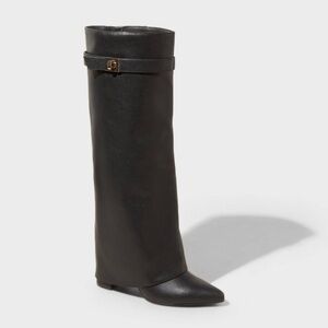 A New Day Tambra Fold Over Black Tall Boots with Gold Hardware